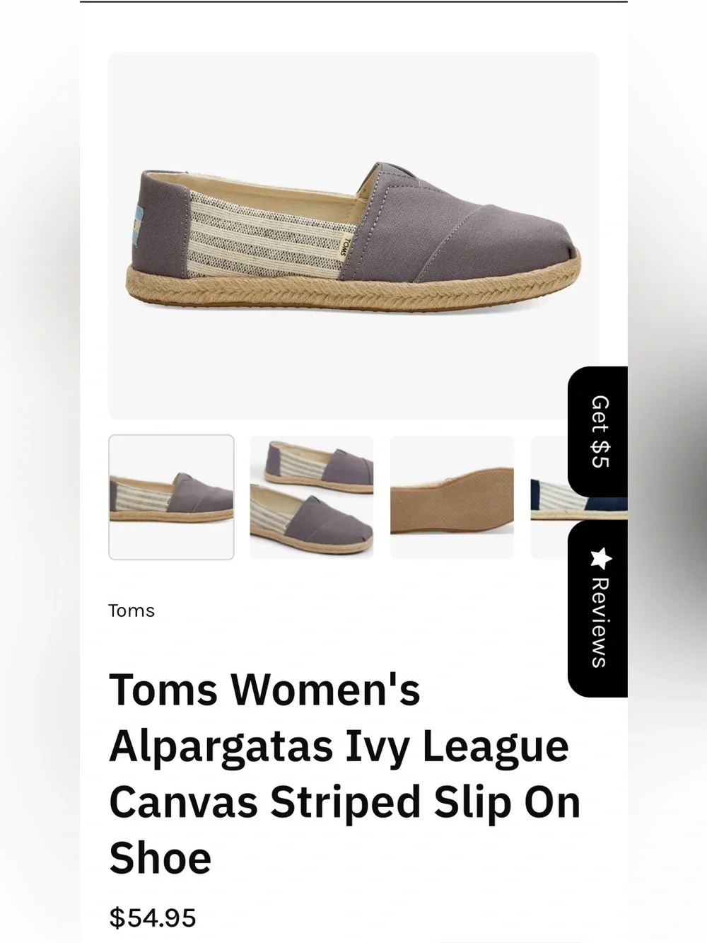 Toms Alpargata Rope Recycled Cotton University Navy stripe Slip-On Shoe6.5